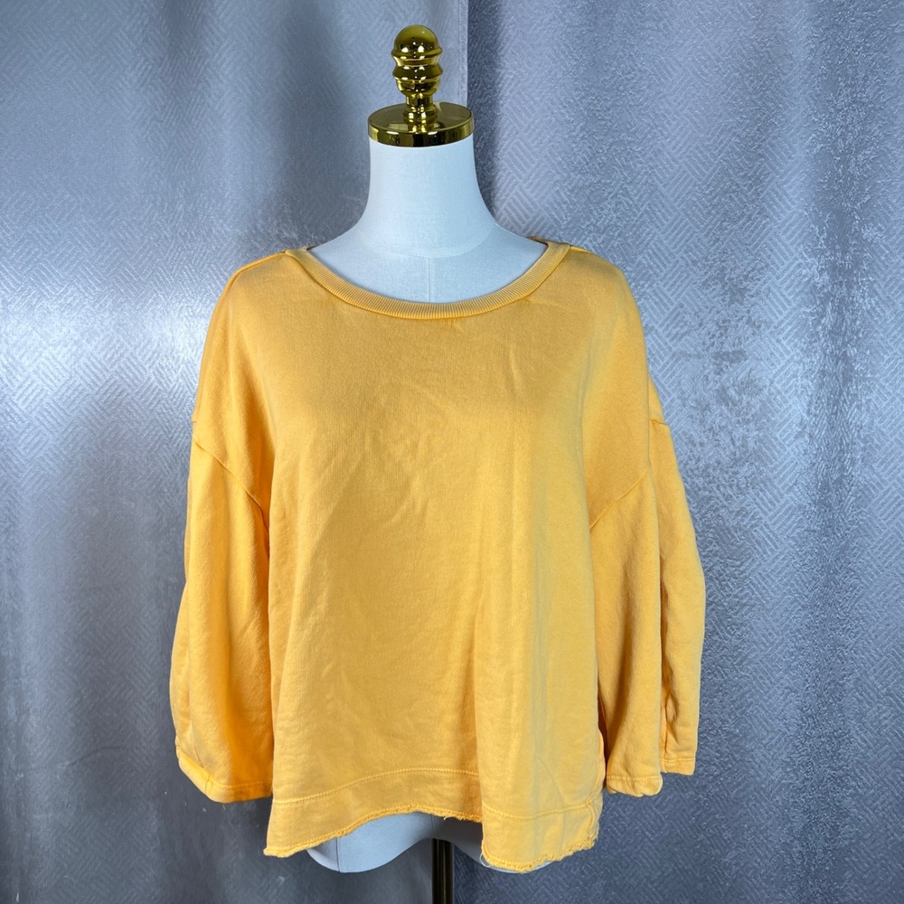 Free People Anthropologie Marigold Yellow Puff Sleeve Cotton Sweatshirt Large - Picture 5 of 9